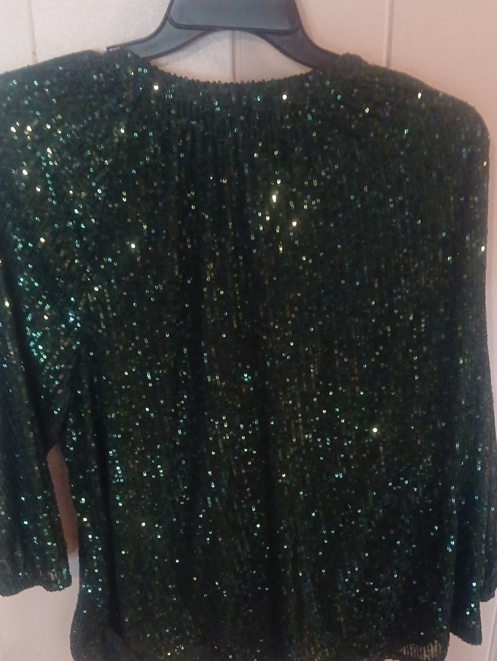 crown & ivy Green Sequin Draped V-Neck Blouse - Picture 5 of 9